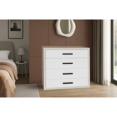 Imagem de Cômoda Casal Valência c/ 4 Gavetas Freijo/Branco - Politorno