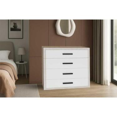 Imagem de Cômoda Casal Valência c/ 4 Gavetas Freijo/Branco - Politorno
