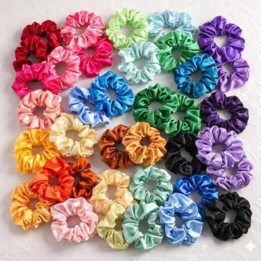 Imagem de Kit 30 Xuxinhas de Cetim com Costura Embutida Scrunchies Frufru Rabicó