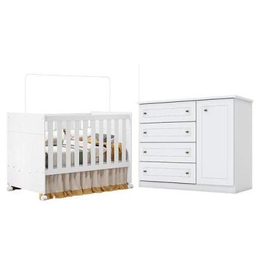 Imagem de Berço Americano Katatau Branco Acetinado  Reller e Cômoda Infantil Ame
