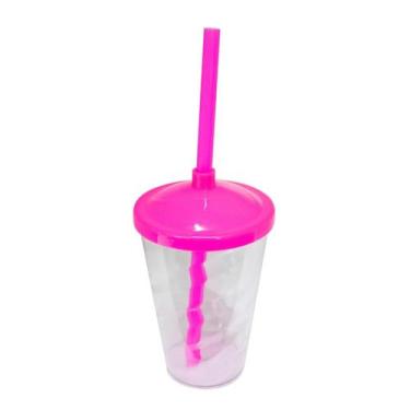 Imagem de 12 Copos Twister Com Tampa e Canudo Cristal Colorido 400ml - M&Ca Plás