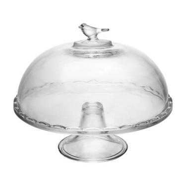 Imagem de Prato para Bolo com Pé e Tampa Bird 29,5cm x 24cm Vidro - Wolff