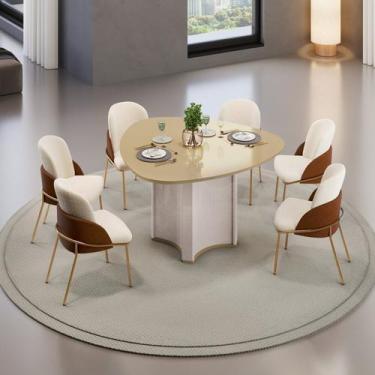 Imagem de Conjunto Sala de Jantar Mesa Chanel Tampo Orgânico com Vidro 136cm com