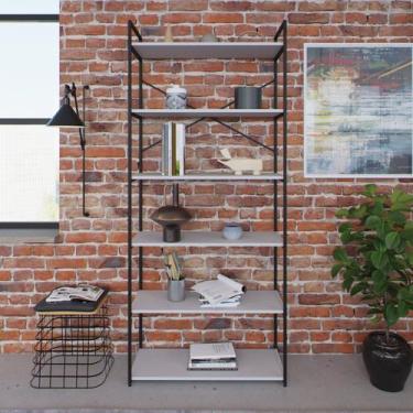 Imagem de Estante Alta com 6 Prateleiras 185x80x33cm Yon Branco/Preto - Metalig