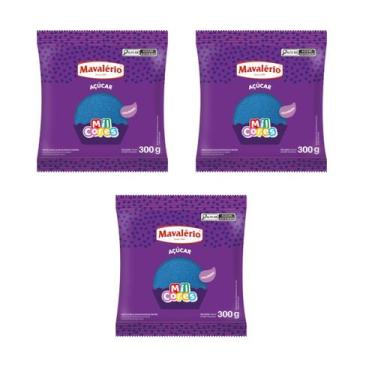 Imagem de Kit 3 Açúcar Cristal Colorido 300g Mavalério, Azul