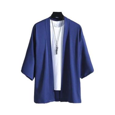Imagem de Quimono Masculino Preto Leve Tradicional Japonês Haori Yukata Jaqueta 