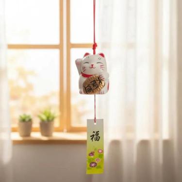 Imagem de Estatueta Luxo Gato da Sorte Porcelana Decorativa Maneki Neko Boa Fort