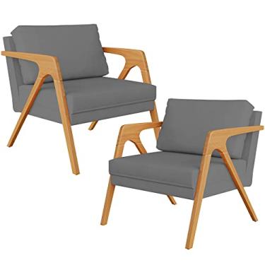 Imagem de Kit 02 Poltronas Decorativa Para Sala Estar Pietra Estrutura De Madeira L02 Suede Cinza - Lyam Decor