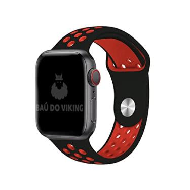 Imagem de Pulseira Silicone Furos, compatível com Apple Watch (Preto Vermelho, 42/44/45 Pequeno)