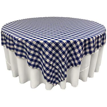 Imagem de LA Linen Toalha de mesa quadrada quadriculada de poliéster, 182 x 182 cm, azul-royal/branco