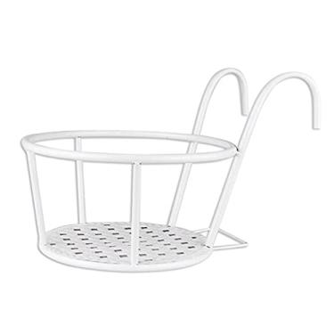 Imagem de Suportes de vasos de flores para pendurar trilhos e vasos de plantas, cercas de metal, suporte montado, varanda, cestas redondas para uso interno e externo, branco