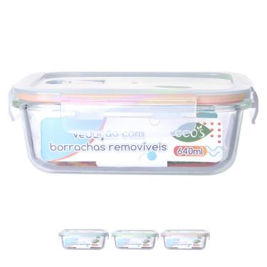 Imagem de Pote Vidro Marmita Micro-ondas Alimentos Hermético 640ml