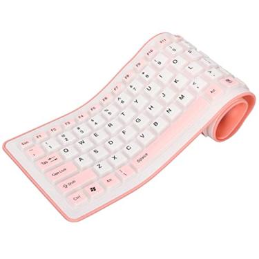 Imagem de Teclado com fio USB, teclado de silicone dobrável de 103 teclas à prova d'água mudo sem fade roll up teclado dobrável para computador portátil(rosa)