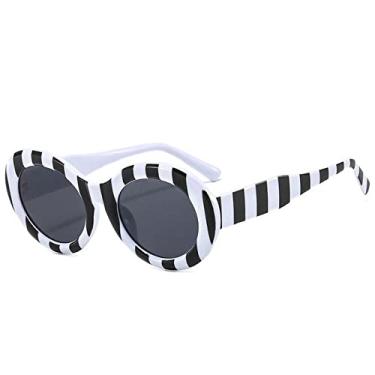 Imagem de Óculos de sol ovais retrô moda feminina azul cinza tons uv400 tendência masculina designer óculos de sol redondo, cinza listrado, como a imagem