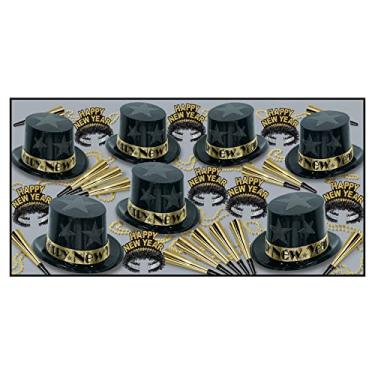 Imagem de Beistle Variedade de estrelas pretas e douradas para 50 pessoas, artigos de festa de ano novo, adereços para cabine de fotos – chapéus, tiaras, chifres, colares, tamanho único