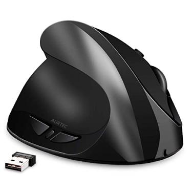 Imagem de AURTEC Mouse canhoto, mouse vertical ergonômico sem fio recarregável de 2,4 G com receptor USB, 6 botões e 3 DPI ajustáveis 800/1200/1600 para mão esquerda, (preto)