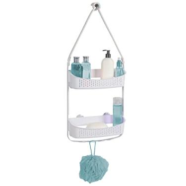 Imagem de Bath Bliss Organizador de pendurar de 2 vias, cabeça, resistente à ferrugem, 2 níveis, para armazenamento de banheiro, conversível, suporte de chuveiro branco