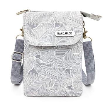 Imagem de Minicco – Bolsa para celular pequena com alça de ombro para mulheres e meninas, A-gray Leaves, Small