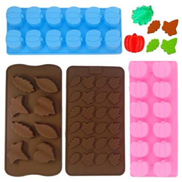 Imagem de SAGOOITS 4 peças de moldes de silicone para mini folhas de bordo de abóbora 3D para outono, 12 formas de forma de abóbora de folha de bordo para Halloween Ação de Graças doce biscoito de cupcake fudge chocolates muffins