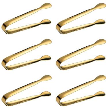 Imagem de 6 peças mini pinças de gelo, pinças de açúcar, pequenas pinças de aço inoxidável douradas para aperitivos, sobremesas, café, chá festa, bar