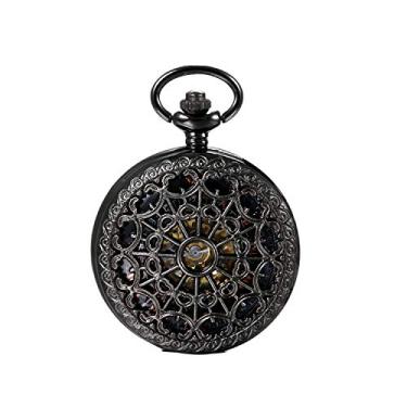 Imagem de Lancardo Relógio de bolso masculino antigo, relógio de mão e vento mecânico, números romanos, analógico, pingente, relógios de bolso