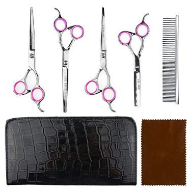 Imagem de LILYS PET Terno tesoura profissional para caes de estimacao, anel vermelho, tesoura de corte e curva e desbaste (17,78 cm)