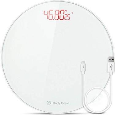 Imagem de balança de corpo inteligente usb balança de banheiro de carga balança eletrônica de peso bmi vidro temperado display digital de fácil leitura para homens e mulheres