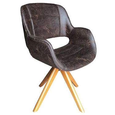 Imagem de Poltrona Decorativa LORENZA nobuk marrom base madeira maciça - Poltronas do Sul