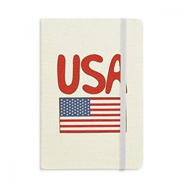 Imagem de Caderno com estampa vermelha da bandeira dos Estados Unidos, capa dura em tecido, diário clássico