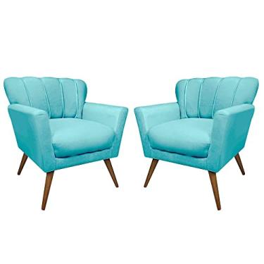 Imagem de Kit 2 Poltrona para Sala de Estar Estofada Quarto Escritório Clínica Leitura Paris (Suede Azul Tiffany)