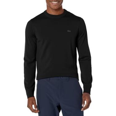 Imagem de Lacoste Suéter masculino de lã merino com gola redonda, cor preta, grande, Noir, G