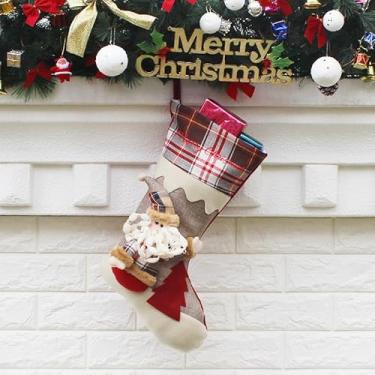 Imagem de TUSSCAM Toyvian custom Christmas stocking Santa Claus Snowman Penguin Bear character with hanging ring, suitable for home Christmas decoration (Christmas Socks 45 * 26.5CM, Elderly Style)