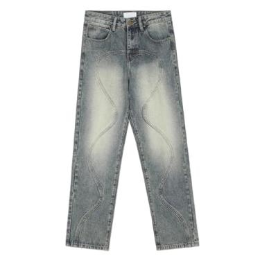 Imagem de Generic Homens Baggy Jeans Homens Calças Streetwear Moda Casual Calças Simples Hip Hop High Street Denim Calças,Gray,XXL