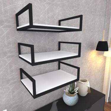 Imagem de Kit 3 Prateleira Industrial Suspensa Parede Nicho Branco Cozinha Escritorio Sala Quarto Infantil