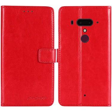 Imagem de TienJueShi Red Book Stand Premium Retro Business Flip Capa Protetora de Couro Skin Etui Carteira para HTC U12 Plus 6 polegadas