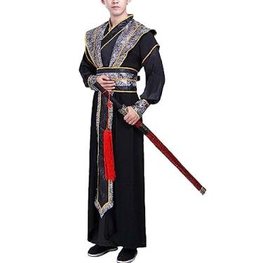 Imagem de Traje masculino tradicional Hanfu chinês antigo espadachim cosplay roupa wuxia dramas artes marciais traje de palco performance desgaste, Preto, M
