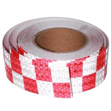 Imagem de Vermelho e branco 2 "x66 pés, cubo autônomo auto-adesivo à prova d'água ao ar livre refletor, alta resistência e alta visibilidade perigo advertência fita de segurança.