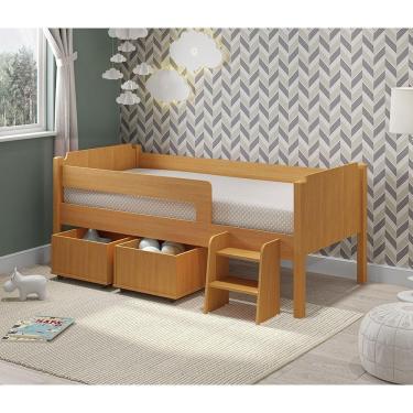 Imagem de Cama Infantil Premium Com 2 Baus Organizador E Escada Luna Plus Nature - Cor: Marrom