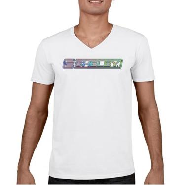 Imagem de Camiseta com logotipo Shelby Holo gola V American Mustang Muscle Car GT GT350 GT500 Cobra Performance Powered by Ford Tee, Branco, GG