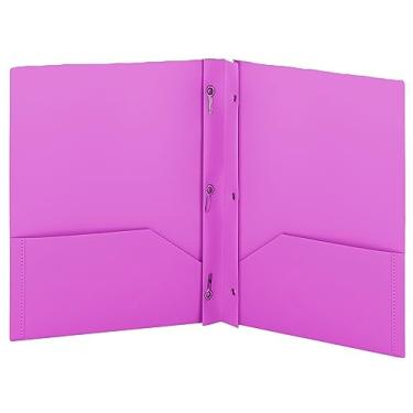 Imagem de Pastas de plástico com bolsos e garras roxas - Pasta de dois bolsos com travas - Pastas de 3 pinos com bolsos para folhas de tamanho carta, também disponível em azul, verde, vermelho, rosa e cinza, 1