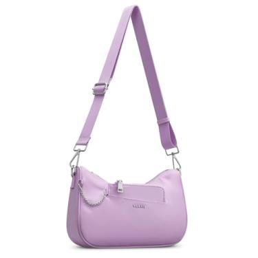 Imagem de Vulkitty Bolsa tiracolo pequena para mulheres, design moderno, bolsa lateral de ombro, bolsa clutch com bolsa de moedas e alça ajustável, Roxa