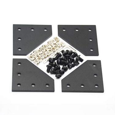 Imagem de Befenybay Conjunto de 4 peças de placa de suporte de canto com 20 parafusos M5 x 8 mm e 20 peças porcas M5 T, placa de junção externa de 5 furos para moldura de impressora 3D perfil de alumínio da série 2020 (preto L-4 com parafuso)