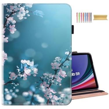 Imagem de Dteck Capa para Galaxy Tab S10/S9/S8 Ultra, capa fólio de couro PU premium com suporte para S Pen, faixa elástica, capa protetora macia à prova de choque, flor de ameixa