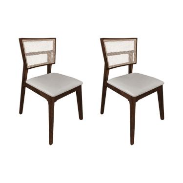 Imagem de Kit 2 Cadeiras De Jantar Manuela Em Tela Assento Veludo Bege Base Em Madeira Maciça - Natural