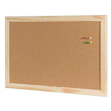 Imagem de Quadro Cortiça De Aviso 40X30Cm Madeira + 50 Alfinetes - Papelaria Sto