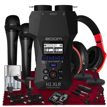 Imagem de Gravador prático Zoom H1 XLR, flutuante de 32 bits, 2 entradas combo de bloqueio XLR/TRS, conversores AD duplos com cartão SD de 64 GB, tripé, fone de ouvido com microfone, microfone portátil e mais