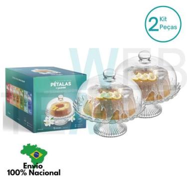 Imagem de Kit 2 Boleiras de Vidro com Pé e Tampa Pétalas de Jasmin 24cm Vitazza 