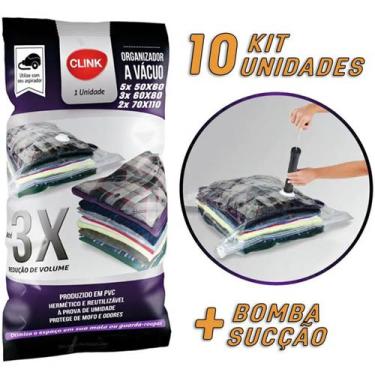 Imagem de Kit 10 Sacos Organizador a Vácuo Pequeno, Médio e Grande + Bomba Para 