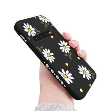 Imagem de Doowear Capa para celular Galaxy S10+ Plus para mulheres e meninas, linda margarida, com lente de câmera, fina, antiarranhões, silicone líquido, à prova de choque, capa protetora para celular para