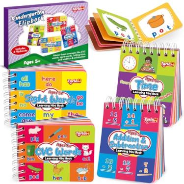Imagem de Torlam Kindergarten Learning Books, Sight Words CVC Word Games Addition Subtraction Math Facts Telling Time Teaching Learning Clock For Kids Flipbook, Educational Kindergarten Learning Activities